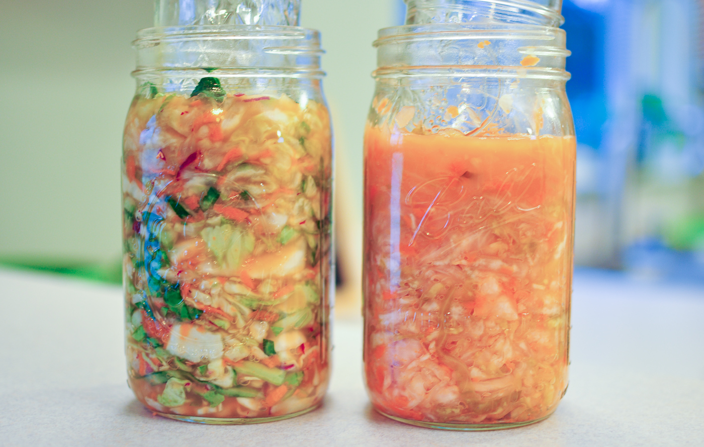 Making sauerkraut fresh finished colorful carrots & radish