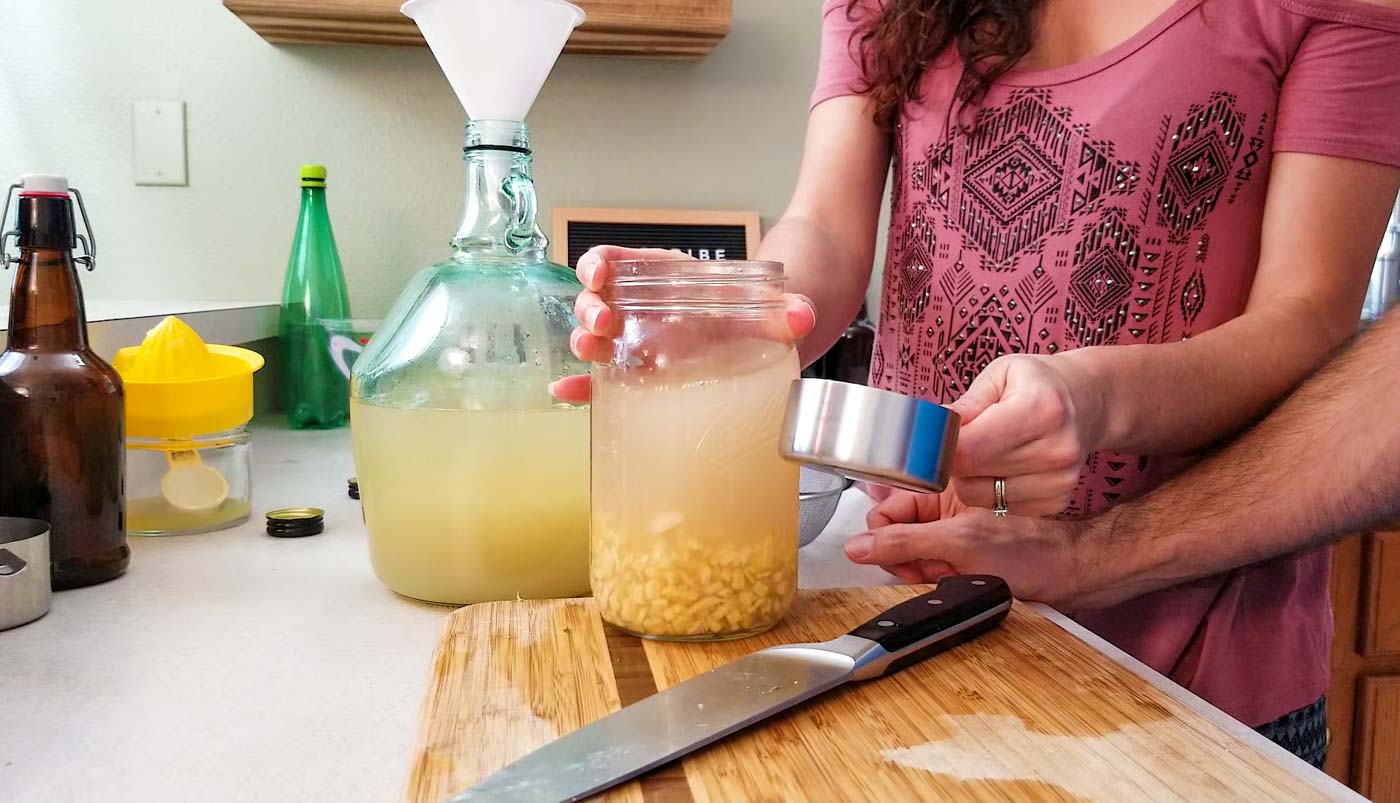 Making ginger ale using ginger bug starter
