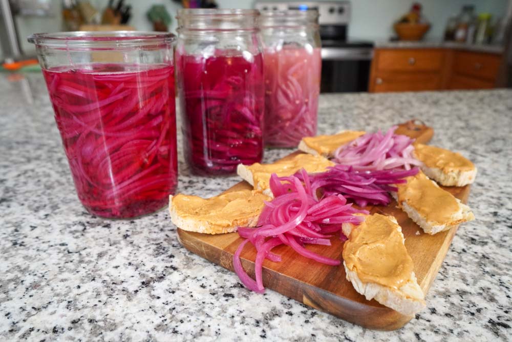 Fermented pickled red onions peanut butter sandwiches