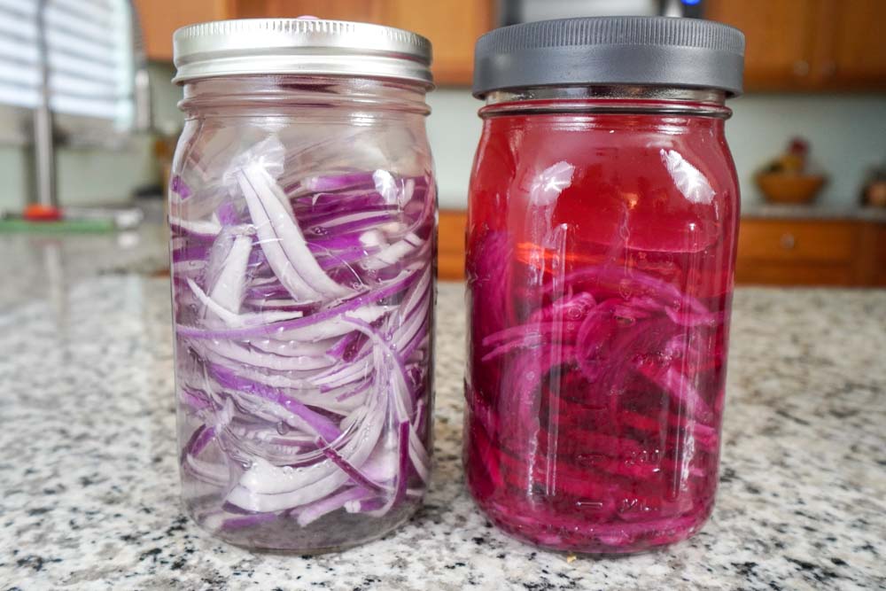 Homemade fermented red onions lacto fermentation