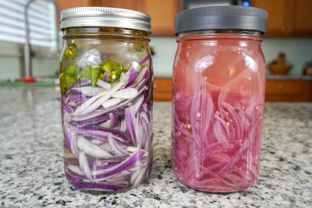 Homemade fermented red onions peppers lacto fermentation