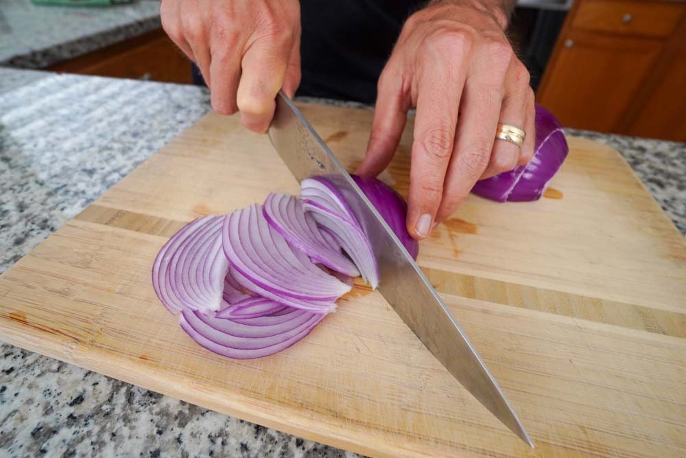 Slicing red onions pickling fermentation