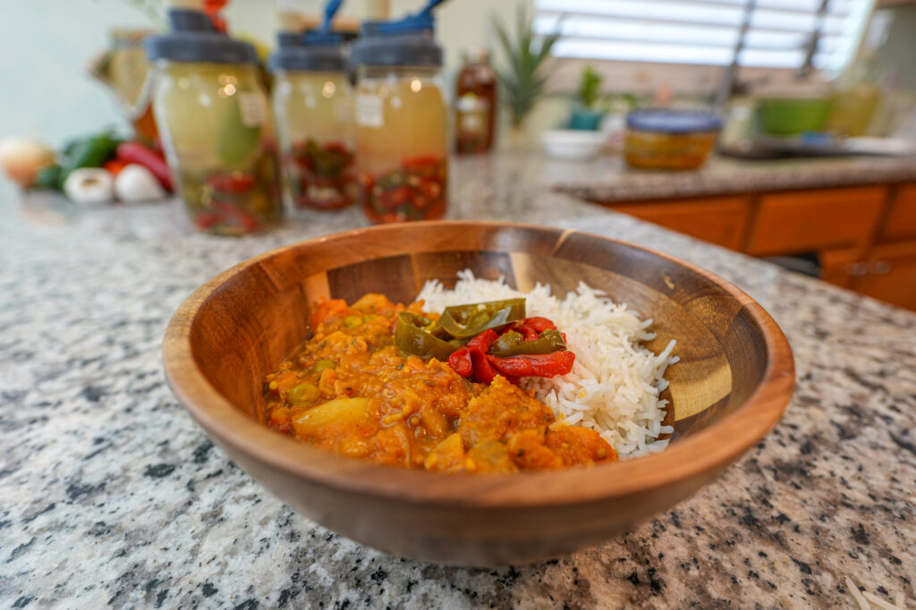 Fermented jalapeno peppers on Indian food